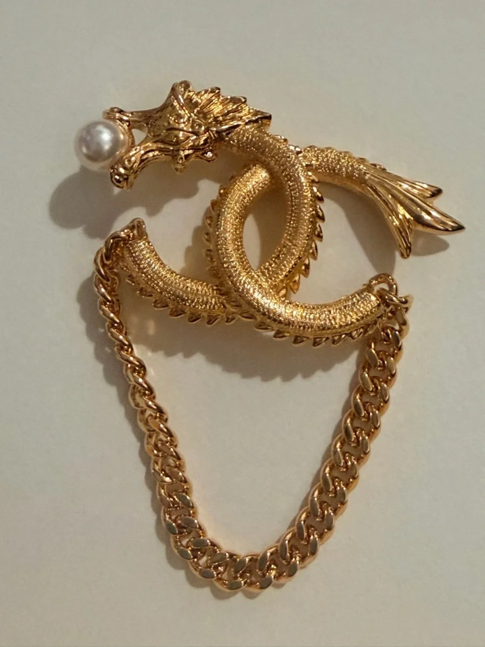 CHANEL Gold-Tone Dragon Brooch with Pearl Accent - Picture 7 of 7